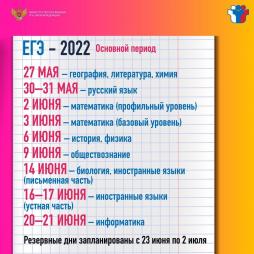 Расписание ЕГЭ-2022 основной период